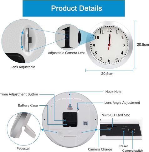 WiFi Security Camera, Hidden Spy Camera Wall Clock, Nanny Cam | 1080P, Motion Detection, Remote Viewing, Indoor Baby Elderly Home Security in Kuwait