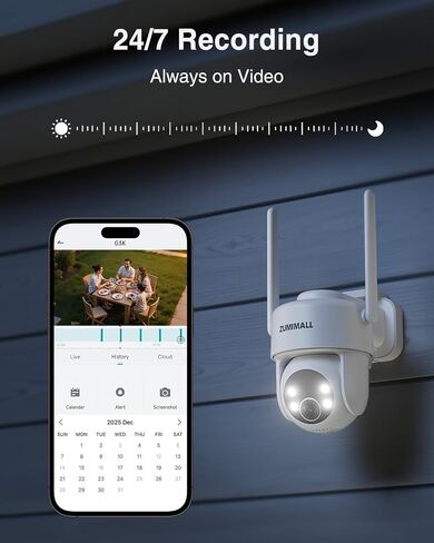 ZUMIMALL 2K Solar Security Camera Outdoor 24/7 Recording, 4G LTE Cellular Solar Powered Camera with Built-in SIM Card, 2K Color Night Vision, AI Tracking, 360° View, No WiFi Needed in Saudi Arabia