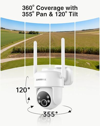 ZUMIMALL 2K Solar Security Camera Outdoor 24/7 Recording, 4G LTE Cellular Solar Powered Camera with Built-in SIM Card, 2K Color Night Vision, AI Tracking, 360° View, No WiFi Needed in Saudi Arabia
