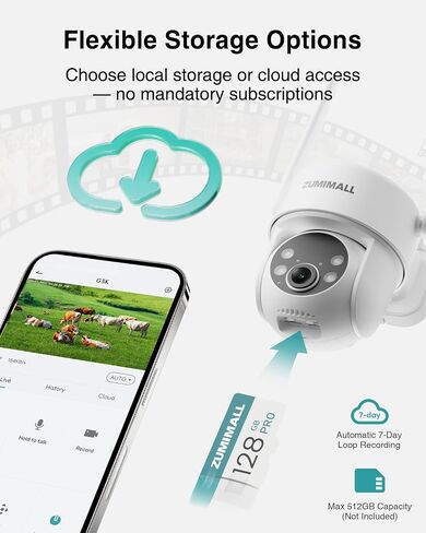 ZUMIMALL 2K Solar Security Camera Outdoor 24/7 Recording, 4G LTE Cellular Solar Powered Camera with Built-in SIM Card, 2K Color Night Vision, AI Tracking, 360° View, No WiFi Needed in Saudi Arabia