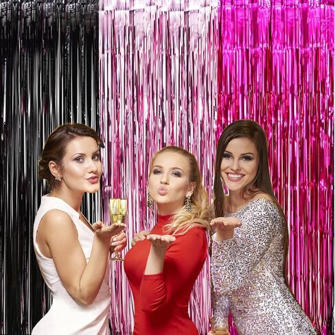 Pink and Black Birthday Decorations - 3 Pack of 3.2x8.2ft Dark Light Pink Fuchsia Tinsel Fringe Backdrop Streamers Curtains for Women Birthday Valentines Day Party Decorations in Kuwait