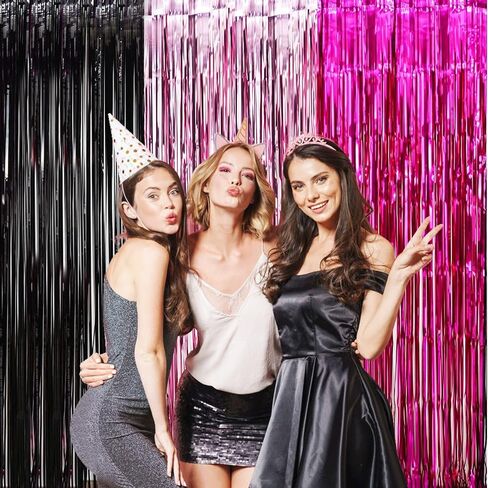Pink and Black Birthday Decorations - 3 Pack of 3.2x8.2ft Dark Light Pink Fuchsia Tinsel Fringe Backdrop Streamers Curtains for Women Birthday Valentines Day Party Decorations in Kuwait