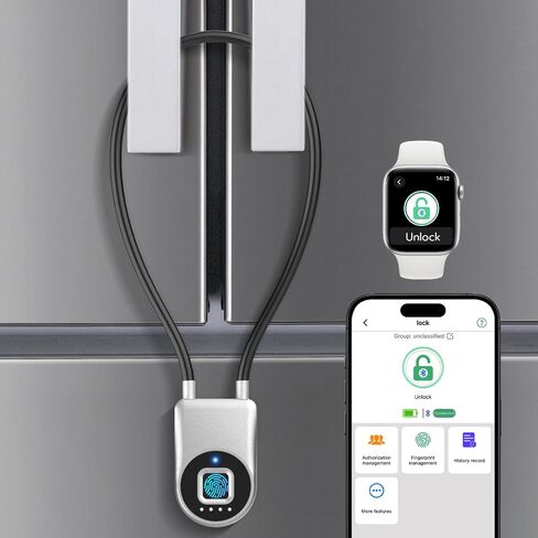 Fingerprint Fridge Lock,Child Proof Refrigerator Lock for Kids & Adults,Smart Cable Lock APP Control Waterproof Cabinet Lock for Fridge French Door Cabinet Gate Fence in Saudi Arabia