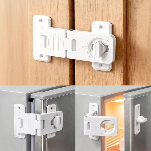 Refrigerator Door Lock 3 Pack - Baby Proof Latch for Fridge Cabinet | White Childproof Locks For Dresser, Drawer, French Fridge, Freezer, Oven And RV Camper, 360° Knob Switch With Screws Included in Saudi Arabia