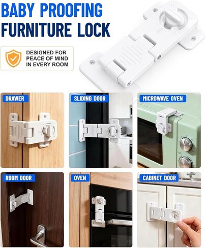 Refrigerator Door Lock 3 Pack - Baby Proof Latch for Fridge Cabinet | White Childproof Locks For Dresser, Drawer, French Fridge, Freezer, Oven And RV Camper, 360° Knob Switch With Screws Included in Saudi Arabia