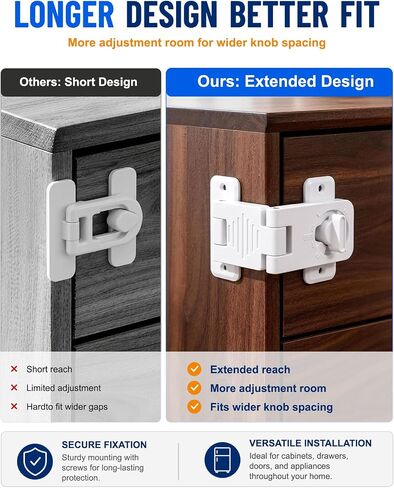 Refrigerator Door Lock 3 Pack - Baby Proof Latch for Fridge Cabinet | White Childproof Locks For Dresser, Drawer, French Fridge, Freezer, Oven And RV Camper, 360° Knob Switch With Screws Included in Saudi Arabia