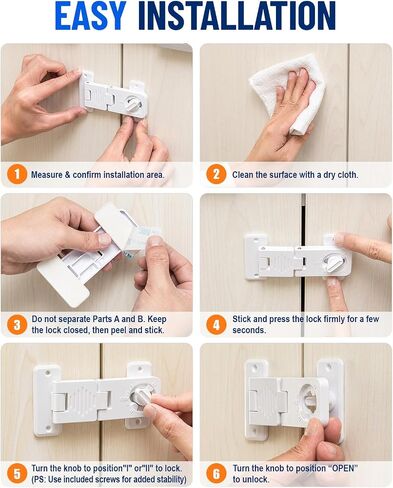 Refrigerator Door Lock 3 Pack - Baby Proof Latch for Fridge Cabinet | White Childproof Locks For Dresser, Drawer, French Fridge, Freezer, Oven And RV Camper, 360° Knob Switch With Screws Included in Saudi Arabia