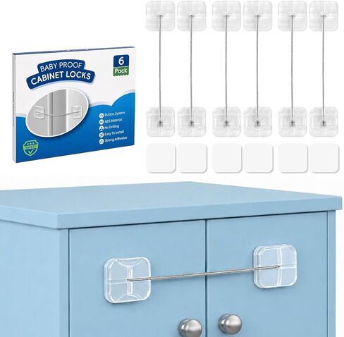 Roctee Child Proof Cabinet Locks, Baby Lock for Fridge, Drawer and Dresser | 6 Pack Childproof Refrigerator Lock, Baby Proofing Latch With Buttons, Includes 12 Replacement Adhesive, No Drilling (Clear) in Saudi Arabia