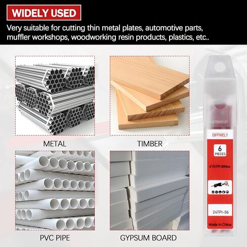 4" 24 TPI 12Pcs Fine for Standard 1/2" Shank Air Reciprocating Saws | P4EV-6 Air Reciprocating Saw Blades for Wood & Metal Cutting, Drywall, Plastic and Composite Materials in Saudi Arabia