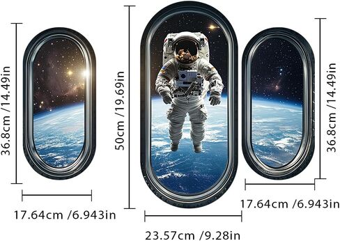3pcs/Set 3D Space Capsule Window Wall Sticker Outer Space Wall Decor DIY Peel and Stick Art Mural Astronaut Wall Sticker for Bedroom Nursery Living Room Home Decor in Kuwait