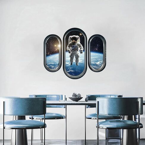 3pcs/Set 3D Space Capsule Window Wall Sticker Outer Space Wall Decor DIY Peel and Stick Art Mural Astronaut Wall Sticker for Bedroom Nursery Living Room Home Decor in Kuwait