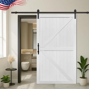 S&Z TOPHAND® 44in x 84in MDF Deep Gray British Brace Knotty Barn Door with 8FT Sliding Door Hardware Kit/Simple Assembly is Required in Saudi Arabia