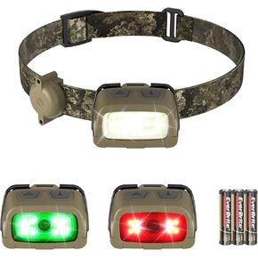 EverBrite 300LM Headlamp with Red Green White Light, Tail Light, 7 Modes with Memory Function, Stepless Dimming, 30° Adjustable Head Lamp for Trail Running, Camping, Hunting, 3 AAA Batteries Included in Saudi Arabia