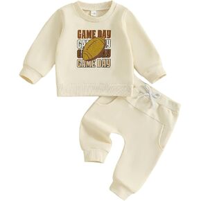 Toddler Football Outfit Crewneck Sweatshirt Pants Set Fall Clothes | Baby Boy Football Outfit, Game Day Football icons Print Toddler Crewneck Sweatshirt Pants 2Pcs, for Fall/ Winter Clothes in Kuwait