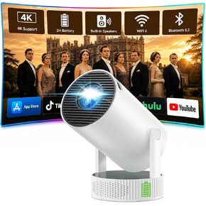 Mini Projector with WiFi and Bluetooth, Portable Projector with Built-in Battery, 4K Supported Android 11.0 Smart Outdoor Projector for Camping, Bedroom, Compatible with iPhone/TV Stick/HDMI/Laptop in Saudi Arabia