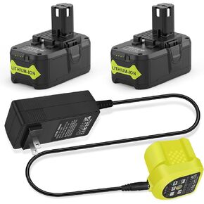 بطارية ليثيوم Labtec 18V 6.0Ah لـ Ryobi P108/P107/P104 aa مجموعة شاحن الكيمياء المزدوج، متوافقة مع أدوات Ryobi 18V (RB18L25، RB18L50) in Kuwait
