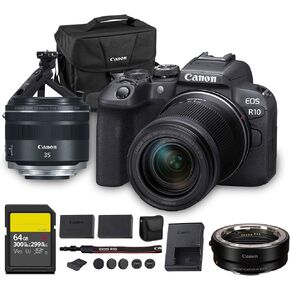 Canon EOS R10 Mirrorless Camera Kit | 24.2MP APS-C Sensor with RF-S 18-150mm Lens | 4K Video Dual Pixel AF Compact Travel Photography (5331C016) + Canon RF 35mm Lens + Tripod Grip + DM-E100 Mic + More in Kuwait
