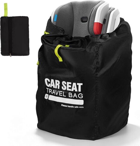Foldable Car Seat Travel Bag, Zippered with Backpack Straps and Drawstring | Foldable zippered travel bag for car seat with backpack straps and drawstring closure. Compact for flight carry. in Saudi Arabia