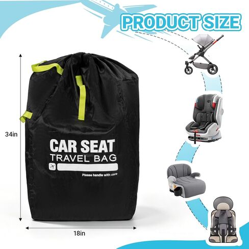 Foldable Car Seat Travel Bag, Zippered with Backpack Straps and Drawstring | Foldable zippered travel bag for car seat with backpack straps and drawstring closure. Compact for flight carry. in Saudi Arabia