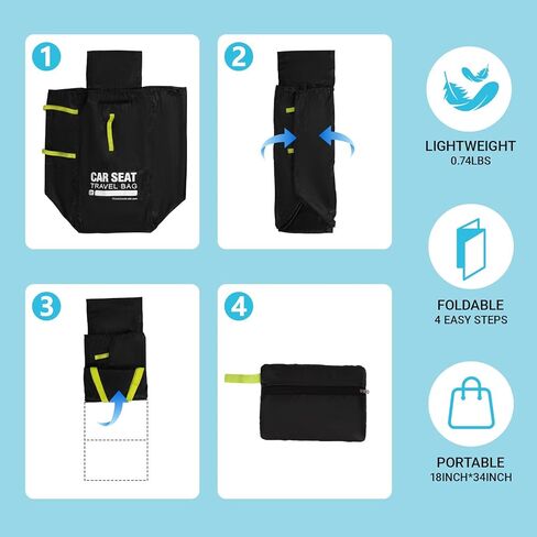 Foldable Car Seat Travel Bag, Zippered with Backpack Straps and Drawstring | Foldable zippered travel bag for car seat with backpack straps and drawstring closure. Compact for flight carry. in Saudi Arabia