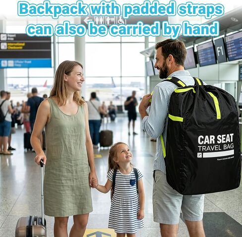 Foldable Car Seat Travel Bag, Zippered with Backpack Straps and Drawstring | Foldable zippered travel bag for car seat with backpack straps and drawstring closure. Compact for flight carry. in Saudi Arabia