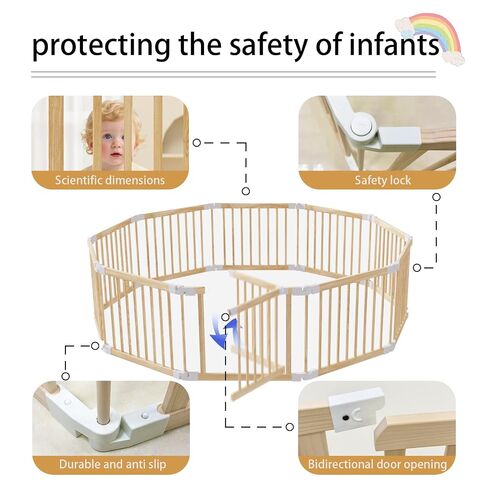 Baby Playpen, 56x83x24.1 inch, Foldable Wooden Play Yard with Gate | Adjustable Activity Center, Child Proof Lock, Expandable and Portable，For Babies 6 to 36 months in Saudi Arabia