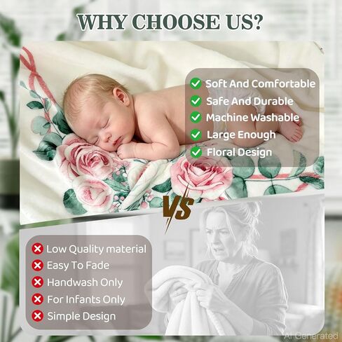 Baby Monthly Milestone Blanket Baby Growth Chart Photo Prop Gift | Soft First 12 Month Blanket with 16 Holiday Stickers Newborn Nursery Decor Bliss Baby Gift Floral Rose Theme 60"x40" in Saudi Arabia