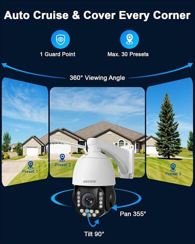 4K PTZ Security Camera Outdoor with 30X Optical Zoom, 1000FT Night Vision, 8MP 360° WiFi Wireless RTSP IP Camera, Auto Tracking, Person/Vehicle Detection, 2.4/5GHz Wi-Fi, 2-Way Audio in Kuwait