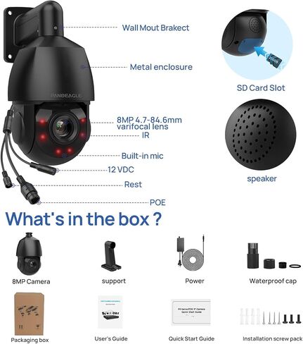 PANOEAGLE 4K 8MP PTZ PoE IP Camera Outdoor with 25X Optical Zoom | Human/Vehicle Detection, Two-Way Talk, 328ft IR Night Vision,SD Slot(512GB), IP66,NDAA Compatible PTZ PoE Camera in Saudi Arabia