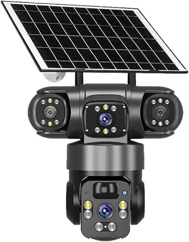 15MP IP WiFi Camera Solar Camera Outdoor 3 Lens 3 Screen 10X Zoom PIR Human Detect Cameras Night Vision CCTV Security Protection(EU Plug,Solar Panels 256G) in Kuwait