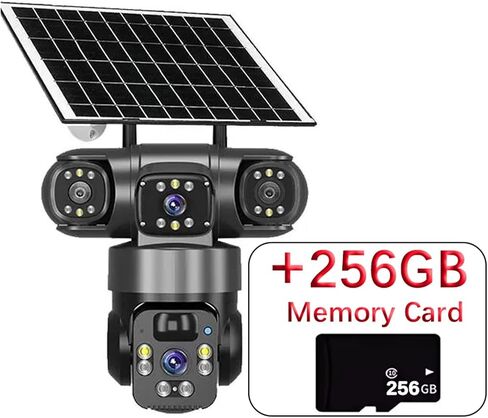 15MP IP WiFi Camera Solar Camera Outdoor 3 Lens 3 Screen 10X Zoom PIR Human Detect Cameras Night Vision CCTV Security Protection(EU Plug,Solar Panels 256G) in Kuwait