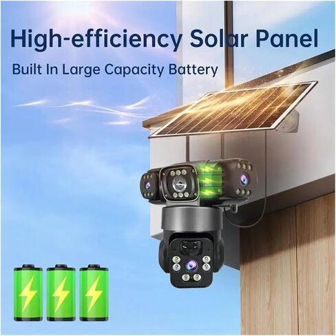 15MP IP WiFi Camera Solar Camera Outdoor 3 Lens 3 Screen 10X Zoom PIR Human Detect Cameras Night Vision CCTV Security Protection(EU Plug,Solar Panels 256G) in Kuwait