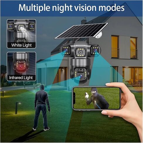 15MP IP WiFi Camera Solar Camera Outdoor 3 Lens 3 Screen 10X Zoom PIR Human Detect Cameras Night Vision CCTV Security Protection(EU Plug,Solar Panels 256G) in Kuwait