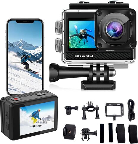 5K WiFi Action Camera with Dual Screens, 150° Wide Angle & EIS | Dual 2.0" & 1.3" Screens, 20MP Photos, 98FT Waterproof Case, 4K/30FPS Stabilization, Ideal for Travel and Sports in Kuwait