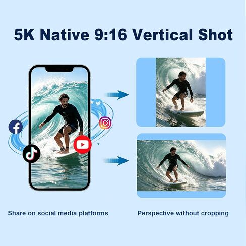 5K WiFi Action Camera with Dual Screens, 150° Wide Angle & EIS | Dual 2.0" & 1.3" Screens, 20MP Photos, 98FT Waterproof Case, 4K/30FPS Stabilization, Ideal for Travel and Sports in Kuwait
