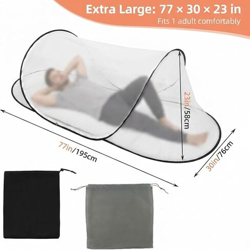 Pop Up Mosquito Tent, Extra Large Foldable Bed Net for Travel | 77 x 30 x 23 in bug net with double zipper, lightweight frame and carry bag for camping or patio use in Kuwait