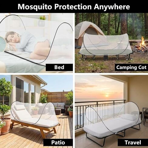 Pop Up Mosquito Tent, Extra Large Foldable Bed Net for Travel | 77 x 30 x 23 in bug net with double zipper, lightweight frame and carry bag for camping or patio use in Kuwait