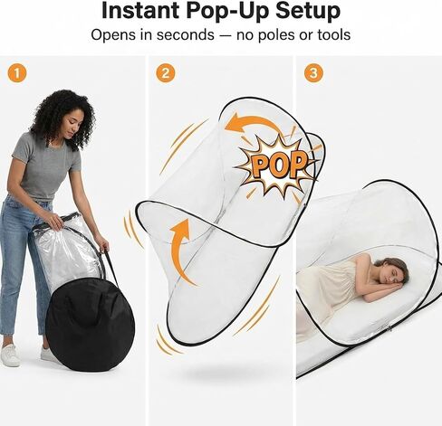 Pop Up Mosquito Tent, Extra Large Foldable Bed Net for Travel | 77 x 30 x 23 in bug net with double zipper, lightweight frame and carry bag for camping or patio use in Kuwait