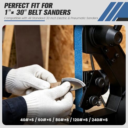 HIHANG 1 x 30 Inch Zirconia Sanding Belts, 30 Pack Assorted 40/60/80/120/240 Grit, Heavy Duty Abrasive Belts Replacement for Electric & Pneumatic Belt Sander, Metal, Wood Sharpening & Deburring in Saudi Arabia