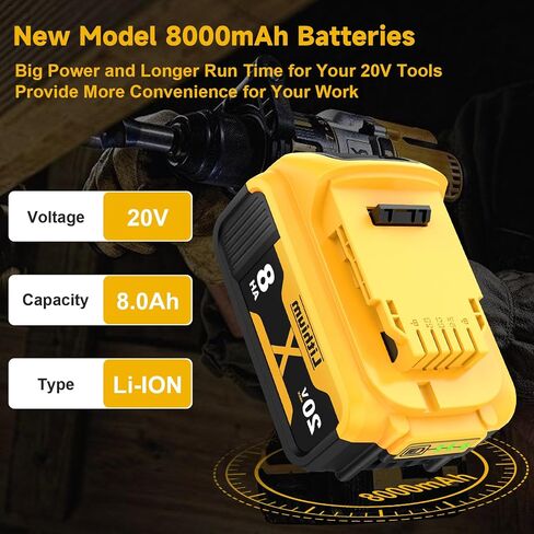 Bonacell 2Pack 8000mAh بديل لبطارية Dewalt 20V Max متوافقة مع بطارية Dewalt 20 Volt XR أدوات لاسلكية DCB206 DCB200 DCB201 DCD/DCF/DCG أداة الطاقة in Kuwait