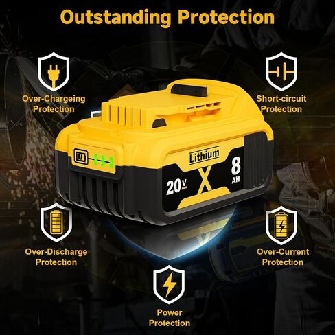 Bonacell 2Pack 8000mAh بديل لبطارية Dewalt 20V Max متوافقة مع بطارية Dewalt 20 Volt XR أدوات لاسلكية DCB206 DCB200 DCB201 DCD/DCF/DCG أداة الطاقة in Kuwait