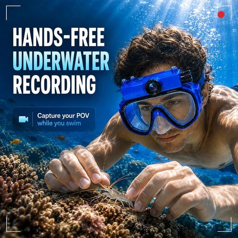2K Diving Mask Camera for Snorkeling and Swimming | 15 m Waterproof, Detachable Design, Wi-Fi Viewing, Type-C Charging & 16GB TF Card in Saudi Arabia