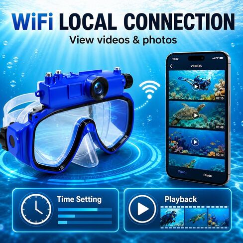 2K Diving Mask Camera for Snorkeling and Swimming | 15 m Waterproof, Detachable Design, Wi-Fi Viewing, Type-C Charging & 16GB TF Card in Saudi Arabia