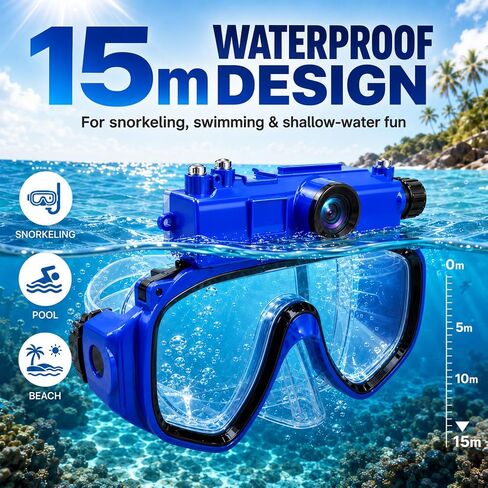 2K Diving Mask Camera for Snorkeling and Swimming | 15 m Waterproof, Detachable Design, Wi-Fi Viewing, Type-C Charging & 16GB TF Card in Saudi Arabia