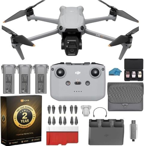 DJI Air 3S Fly More Combo with 2-Year Warranty | 4K HDR Camera Drone with RC-N3 | 45-Min Flight Time, 128GB SD Card, 3 Intelligent Flight Batteries & Professional Accessory Bundle in Kuwait