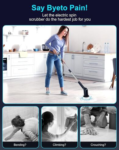 Shower Scrubber with Long Handle for Cleaning Bathroom, Electric Spin Scrubber Cleaning Brush with IPX7 Waterproof & 2Speed, 3Brush Heads, Bathroom Cleaning Supplies for Shower Tub Tile Toilet, Black in Saudi Arabia
