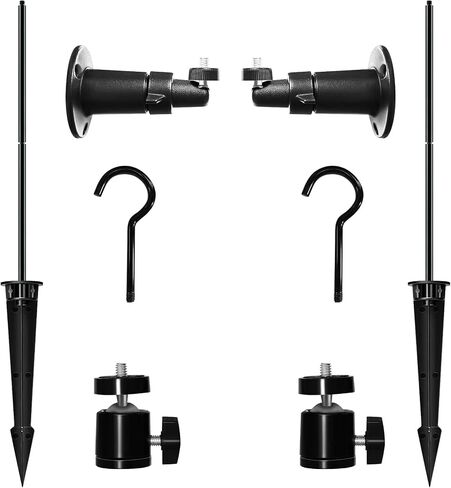 Ground Spikes Stakes w. Extension Poles & Universal Swivel Ball Head 1/4" Screw Wall Mounting Kits for Garden Lighting Trail Camera GoPro/Arlo/DSLR Camera (Black 2 Sets) in Saudi Arabia