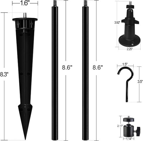 Ground Spikes Stakes w. Extension Poles & Universal Swivel Ball Head 1/4" Screw Wall Mounting Kits for Garden Lighting Trail Camera GoPro/Arlo/DSLR Camera (Black 2 Sets) in Saudi Arabia