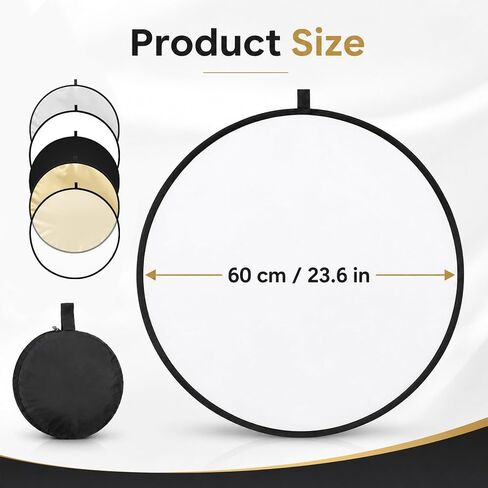 24Inch/60CM 5 in 1 Light Reflector with Bag | Portable Light Diffuser Photography Reflector for Studio Outdoor Photography Translucent, Silver, Gold, White, Black in Saudi Arabia