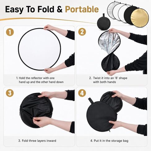 24Inch/60CM 5 in 1 Light Reflector with Bag | Portable Light Diffuser Photography Reflector for Studio Outdoor Photography Translucent, Silver, Gold, White, Black in Saudi Arabia
